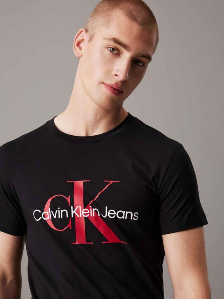 Negru Tricou Slim Cu Logo Monograma  Barbati