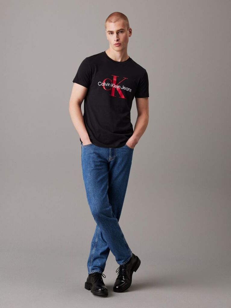 Negru Tricou Slim Cu Logo Monograma  Barbati