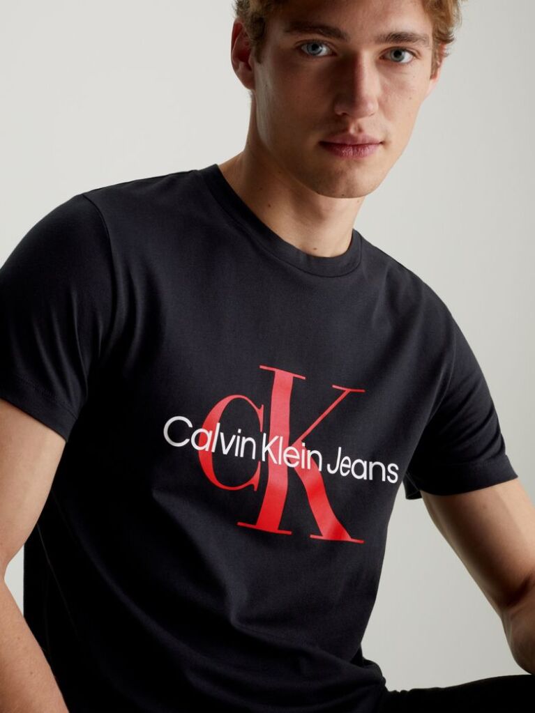 Negru Tricou Slim Cu Logo Monograma  Barbati