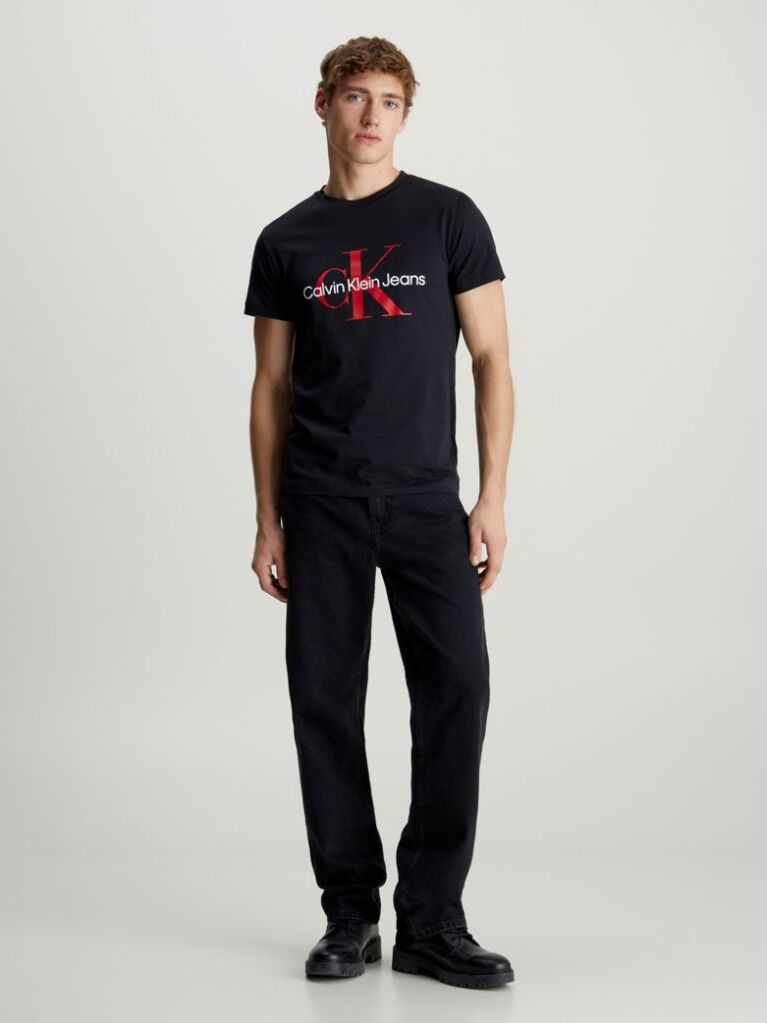 Negru Tricou Slim Cu Logo Monograma  Barbati