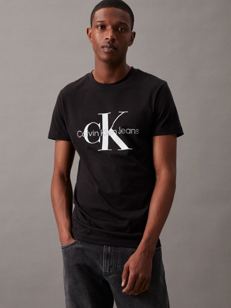 Negru Tricou Slim Cu Logo Monograma  Barbati