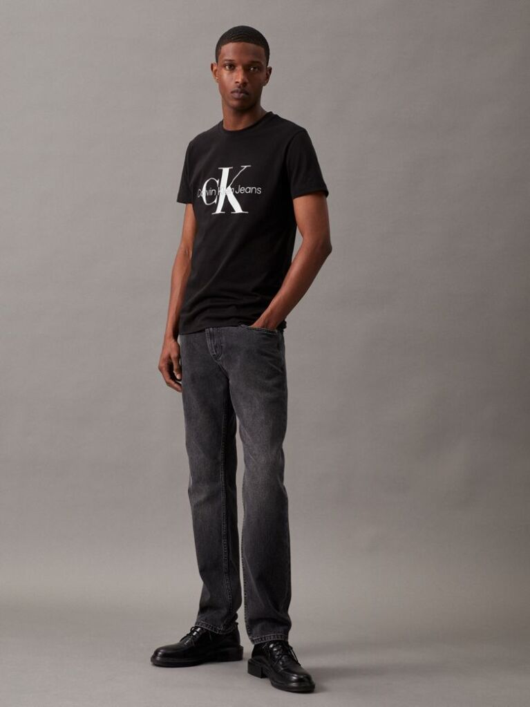 Negru Tricou Slim Cu Logo Monograma  Barbati