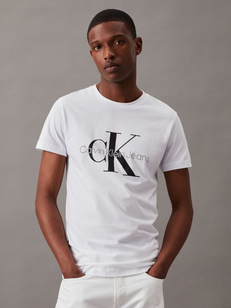 Alb Tricou Slim Cu Logo Monograma  Barbati