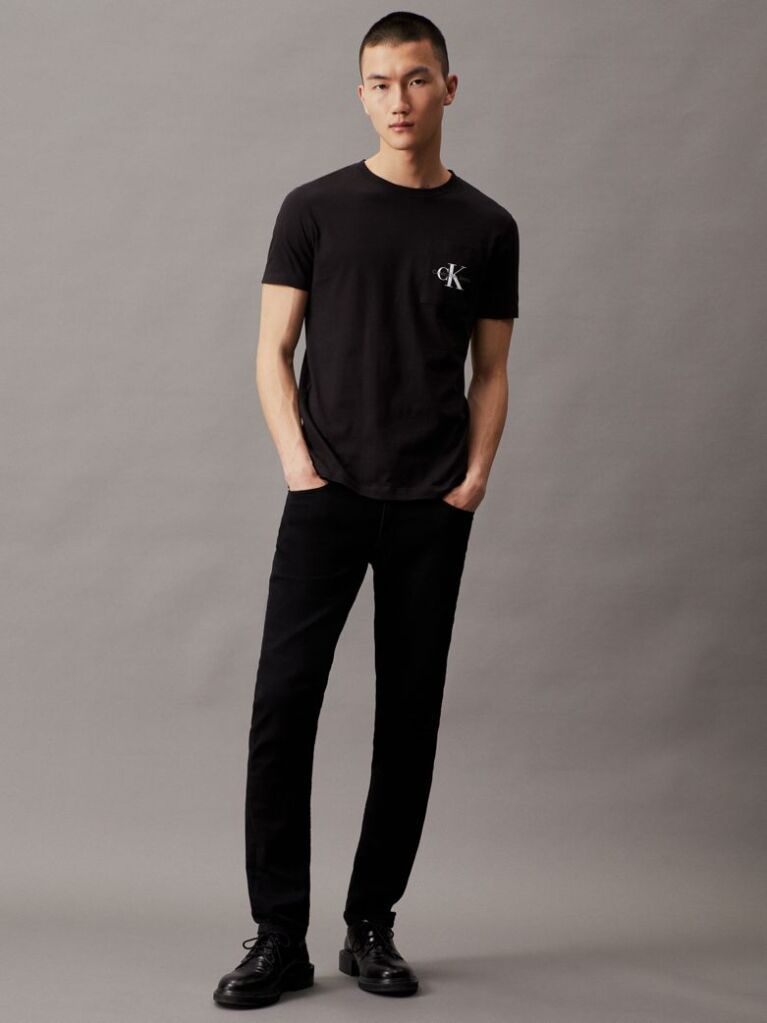 Negru Tricou Slim Cu Buzunar Si Logo Monograma  Barbati