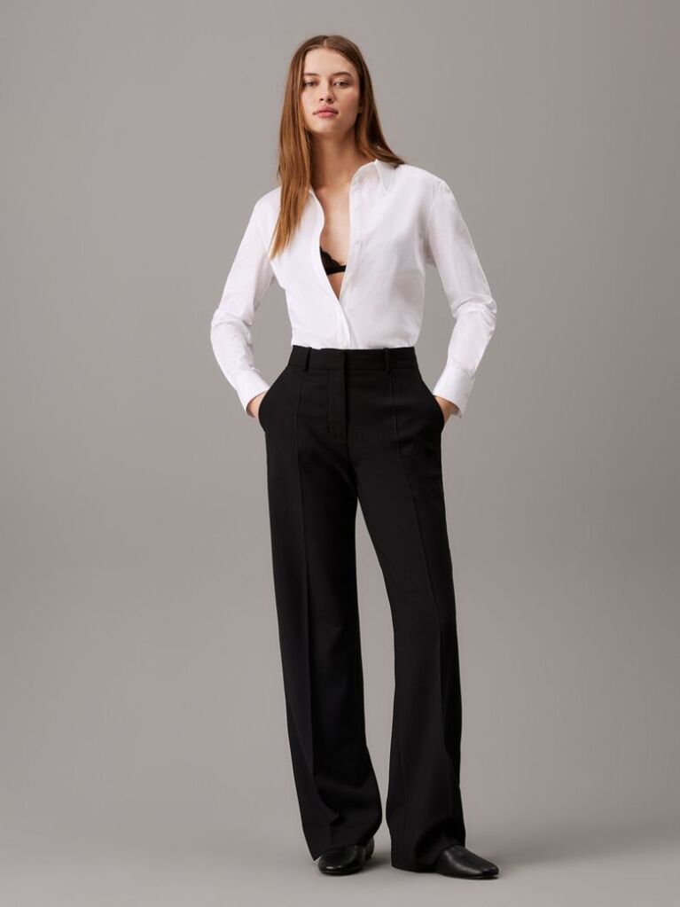 Alb Camasa Slim Din Material Elastic  Femei