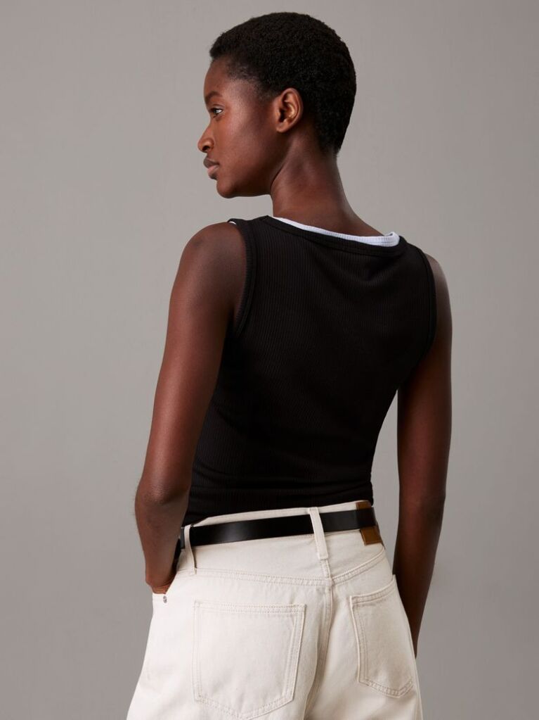 Negru Maiou Slim Cu Textura Rib  Femei