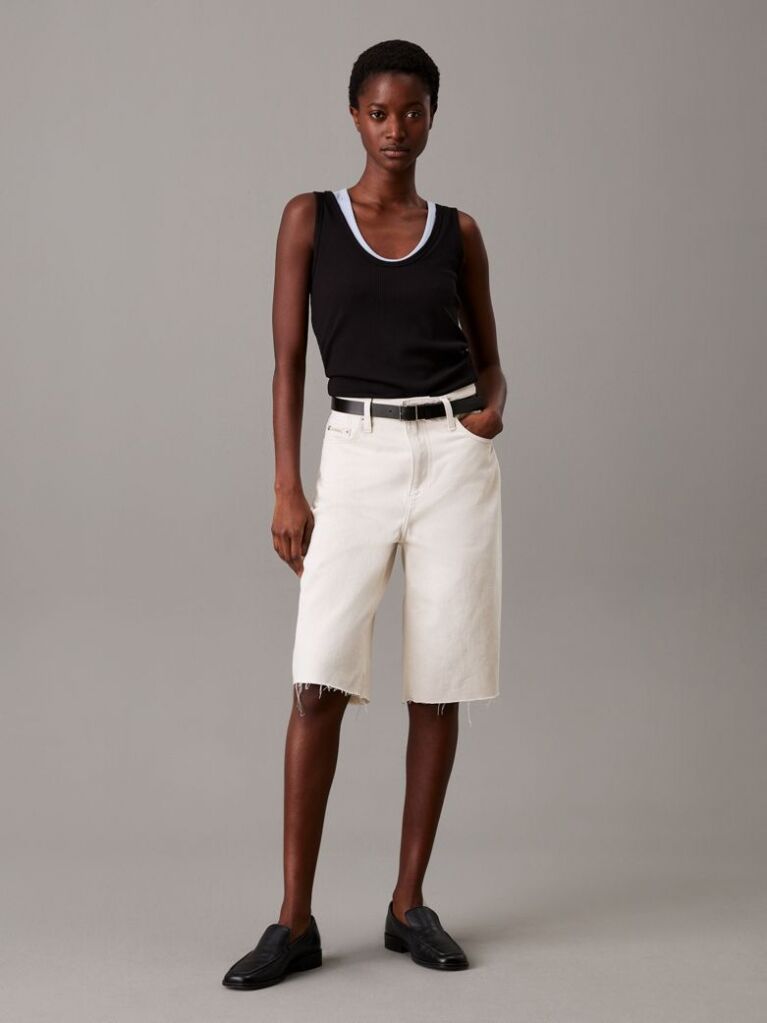 Negru Maiou Slim Cu Textura Rib  Femei