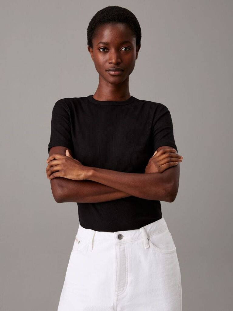 Black Slim Ribbed Modal T-shirt  Women