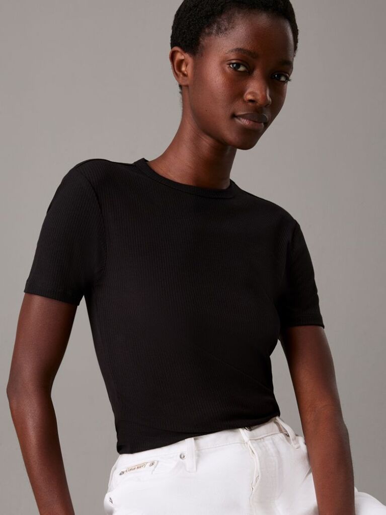 Black Slim Ribbed Modal T-shirt  Women