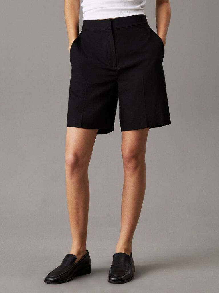 Black Wide Lyocell Linen Shorts  Women