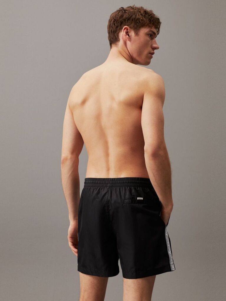 Black Medium Drawstring Swim Shorts - Logo Tape  Men