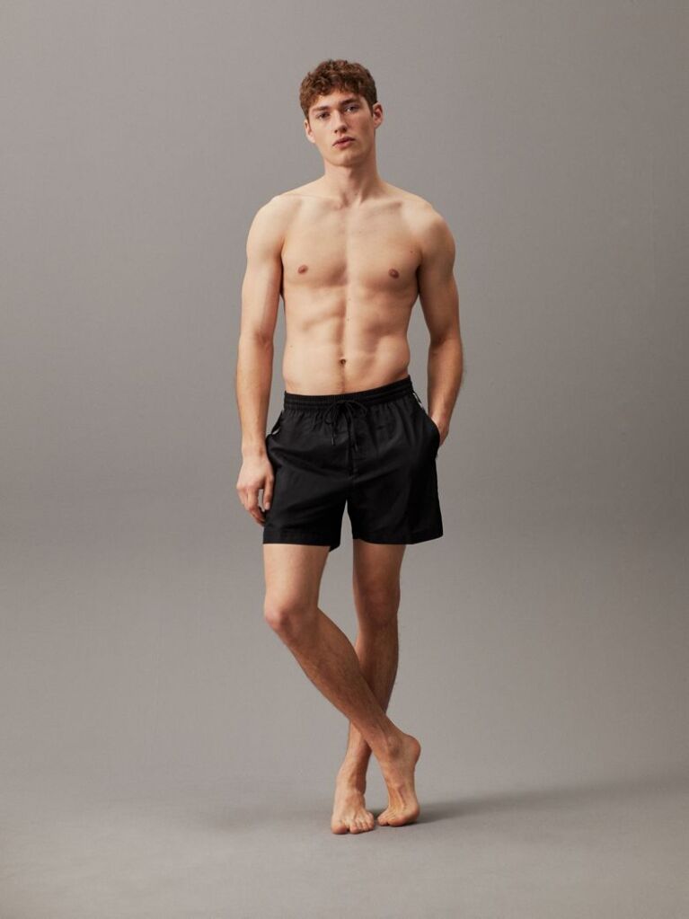 Black Medium Drawstring Swim Shorts - Logo Tape  Men