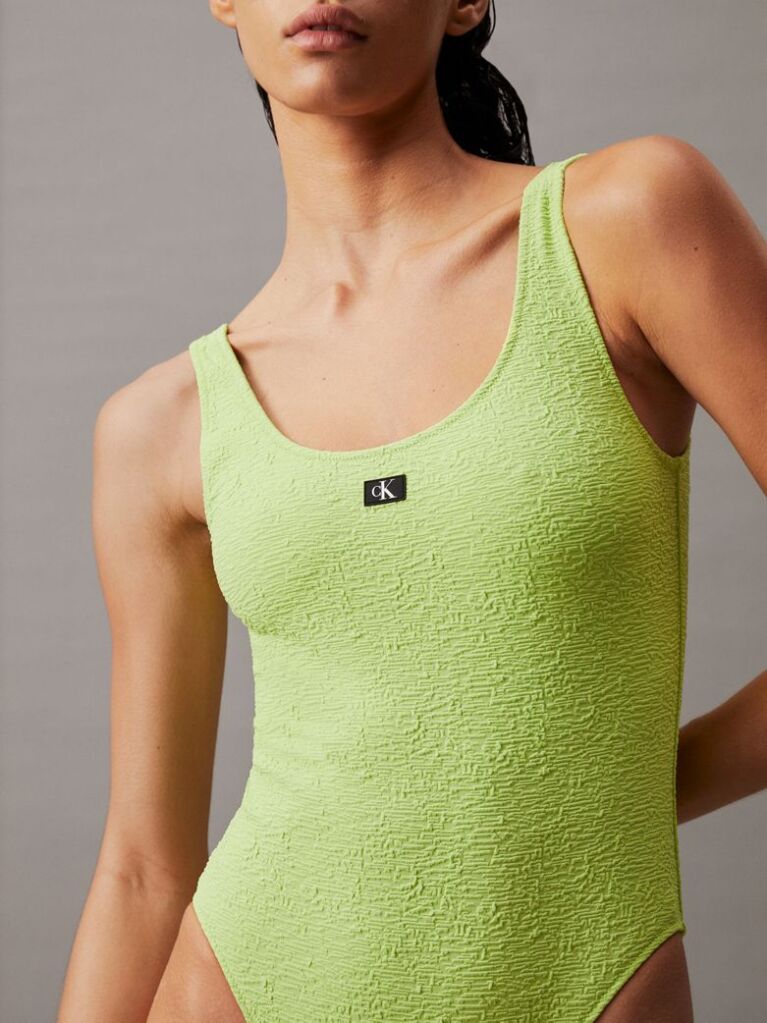 Green Cut Out Swimsuit - CK Monogram Texture  Women