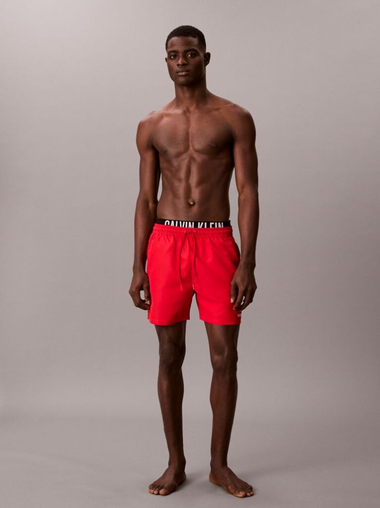 Red Double Waistband Swim Shorts - Intense Power  Men