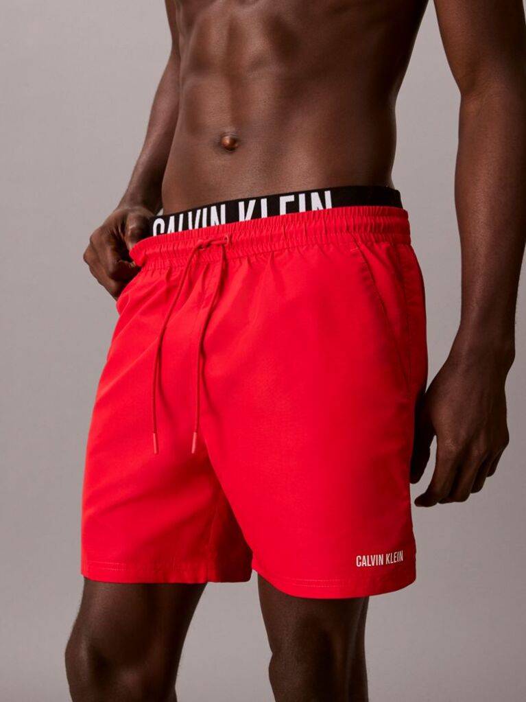 Red Double Waistband Swim Shorts - Intense Power  Men