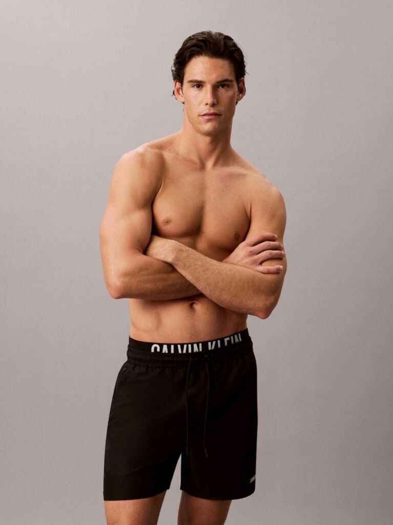 Black Double Waistband Swim Shorts - Intense Power  Men