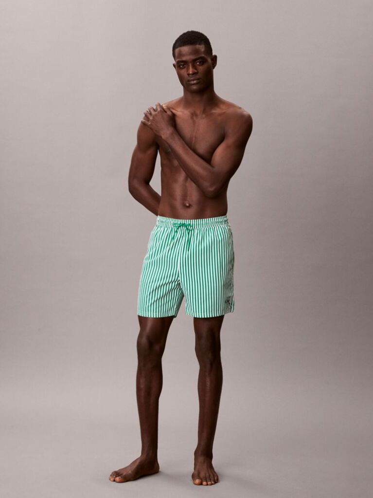 Verde Pantaloni Scurti De Baie Medii Cu Snur - CK Monogram  Barbati