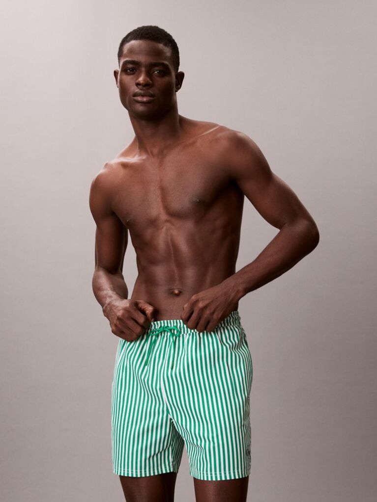 Verde Pantaloni Scurti De Baie Medii Cu Snur - CK Monogram  Barbati