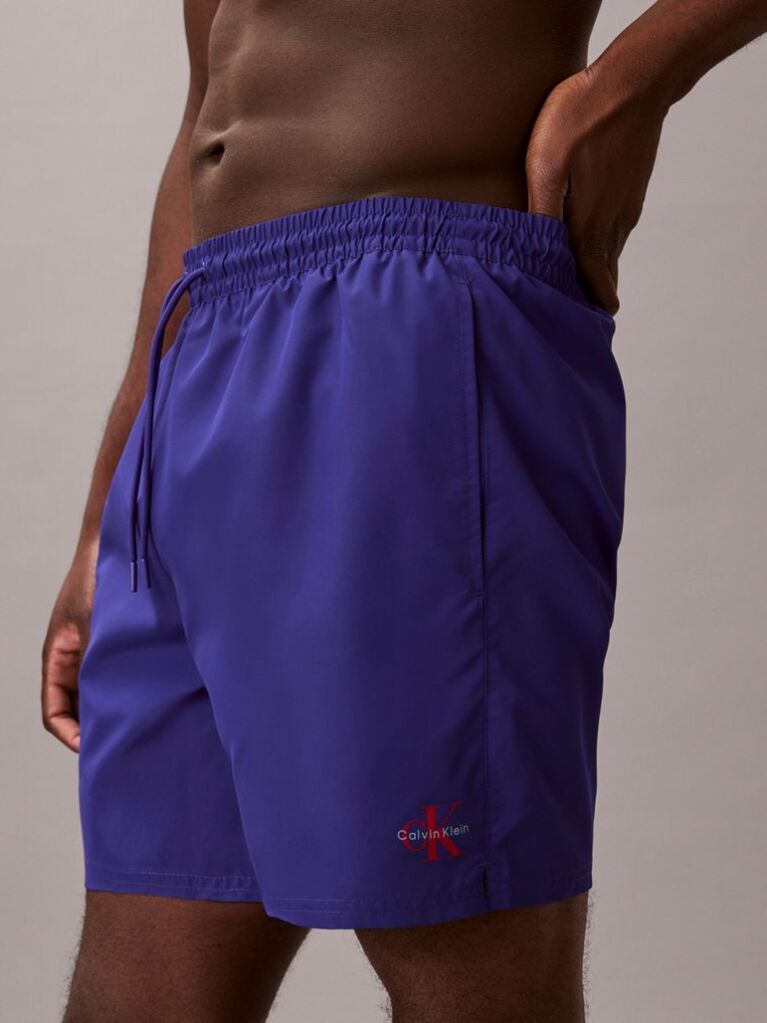 Albastru Pantaloni Scurti De Baie Medii Cu Snur - CK Monogram  Barbati