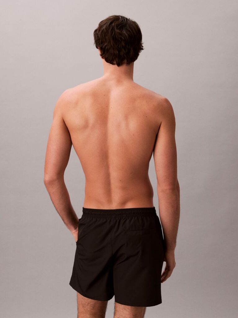 Negru Pantaloni Scurti De Baie Medii Cu Snur - CK Monogram  Barbati