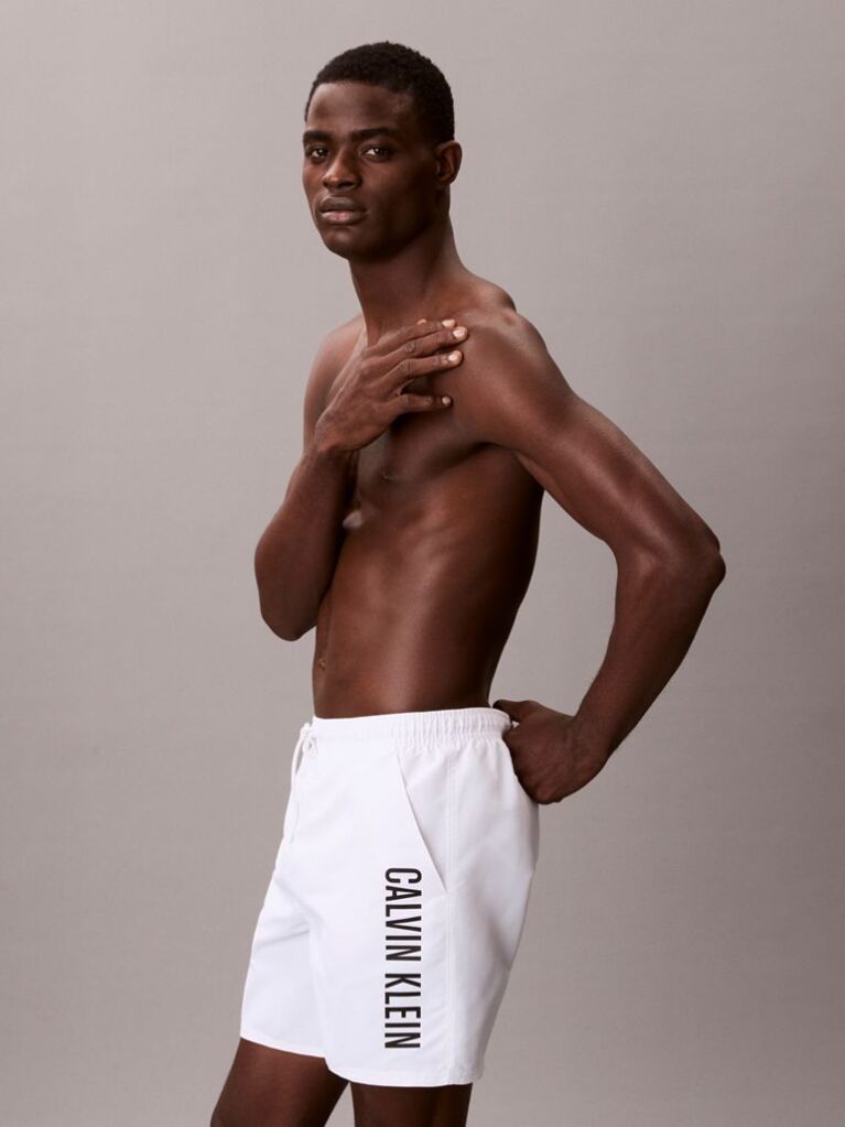 White Medium Drawstring Swim Shorts - Intense Power  Men