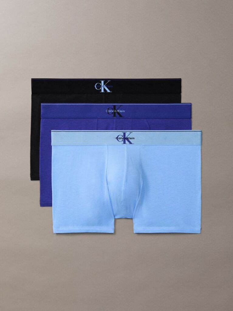 Albastru Boxeri Din Bumbac Elastic Cu Monograma Grafica  Barbati