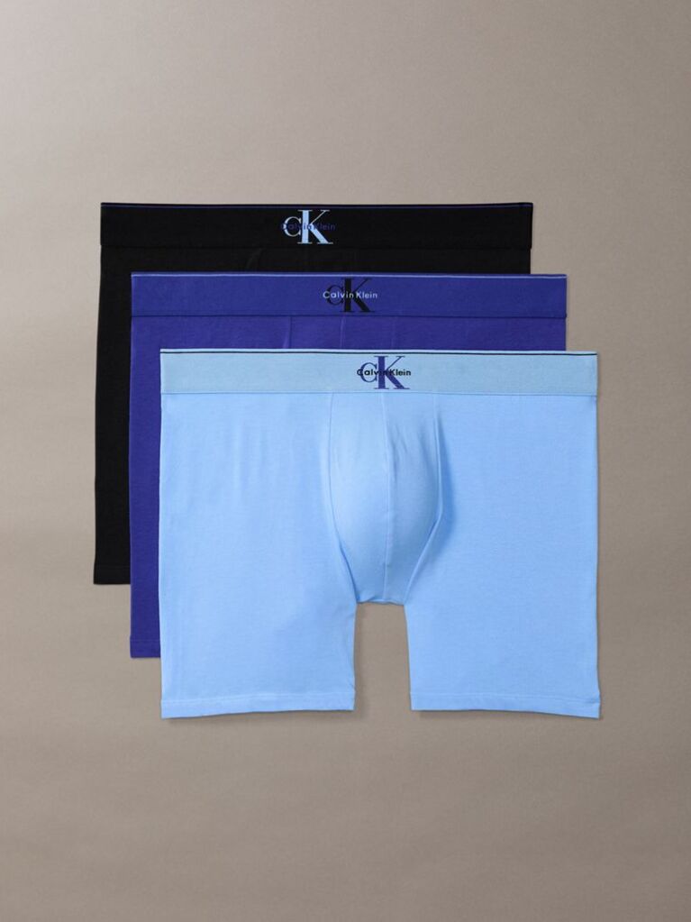 Albastru Boxeri Tip Slip Din Bumbac Elastic Cu Monograma Grafica  Barbati
