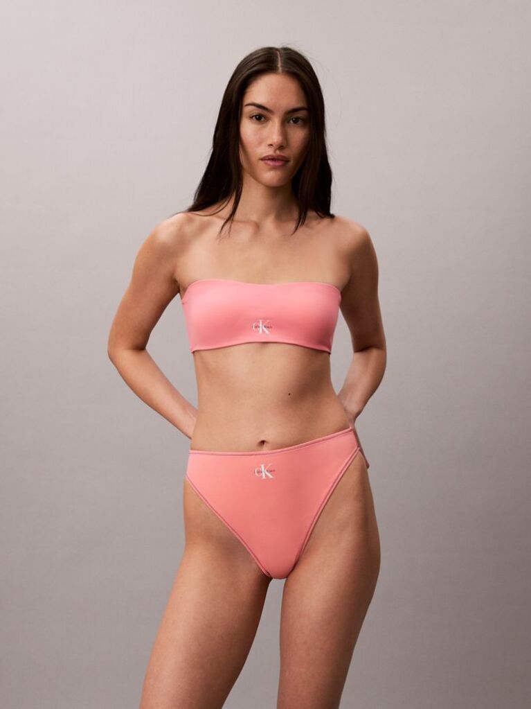 Roz Slip De Baie Cu Talie Inalta - CK Monogram  Femei