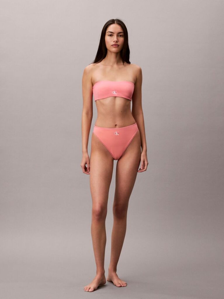 Roz Slip De Baie Cu Talie Inalta - CK Monogram  Femei