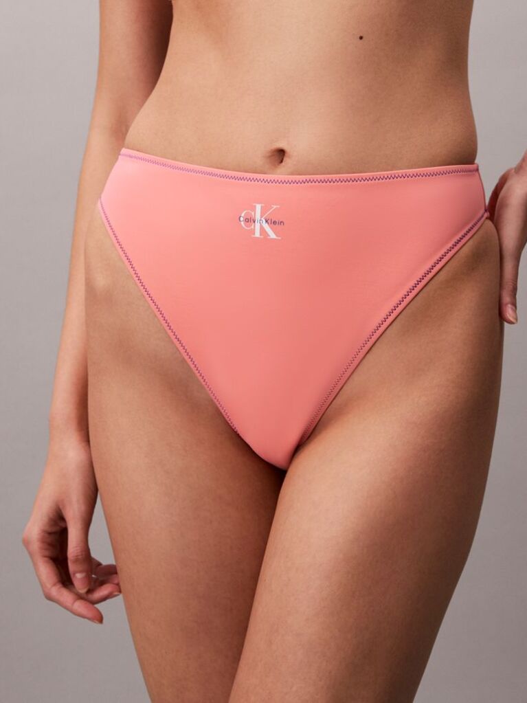 Roz Slip De Baie Cu Talie Inalta - CK Monogram  Femei