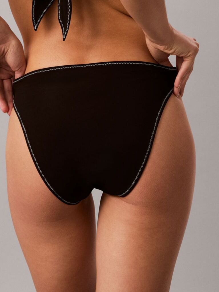 Black High Leg Bikini Bottoms - CK Monogram  Women