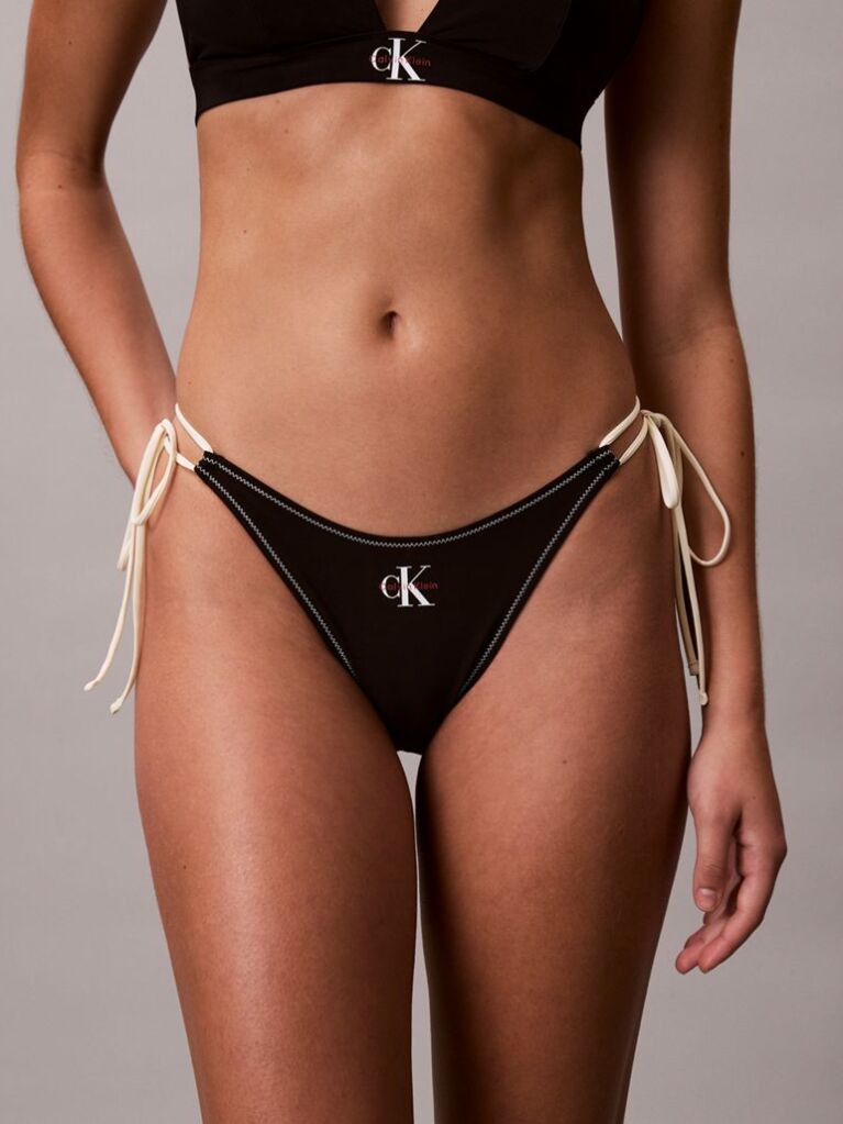 Negru Slip De Baie Cu Snururi Laterale - CK Monogram  Femei