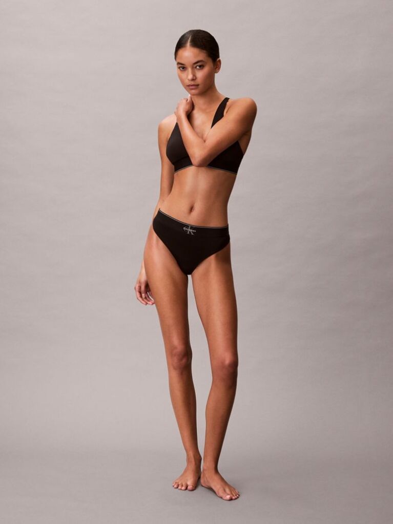 Black Stretch Thong - Graphic Monogram Microfibre  Women