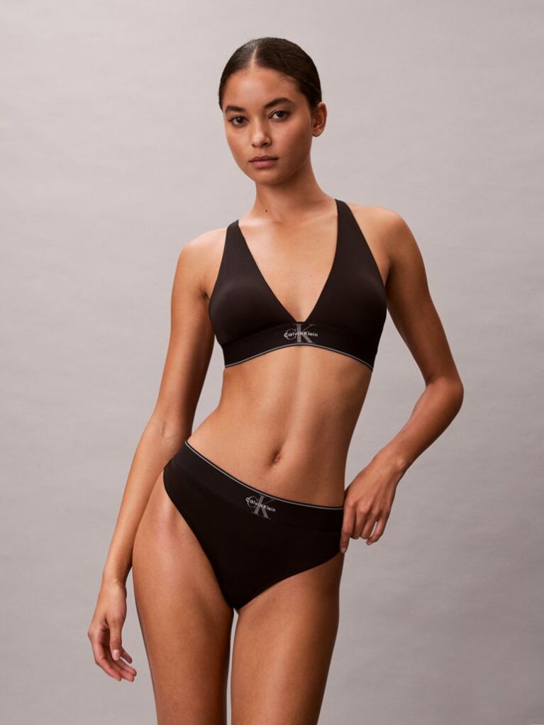 Black Stretch Thong - Graphic Monogram Microfibre  Women