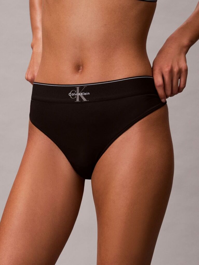 Black Stretch Thong - Graphic Monogram Microfibre  Women