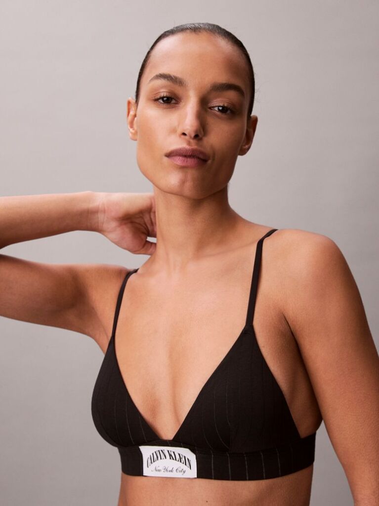 Black Lightly Lined Triangle Bralette - Heritage Classic Cotton Stretch  Women