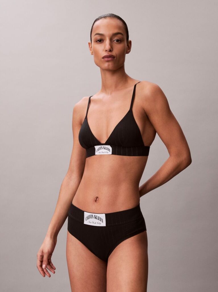 Black Lightly Lined Triangle Bralette - Heritage Classic Cotton Stretch  Women