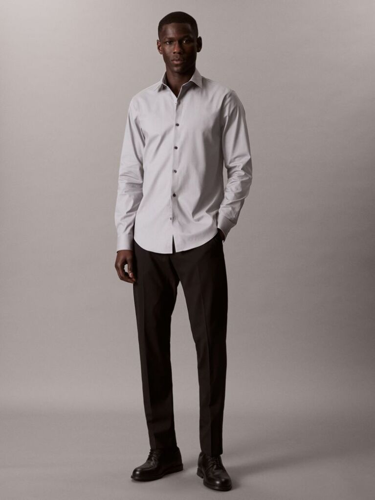 Gri Camasa Slim Din Twill Elastic  Barbati