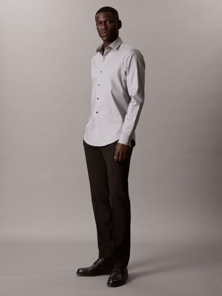 Gri Camasa Slim Din Twill Elastic  Barbati