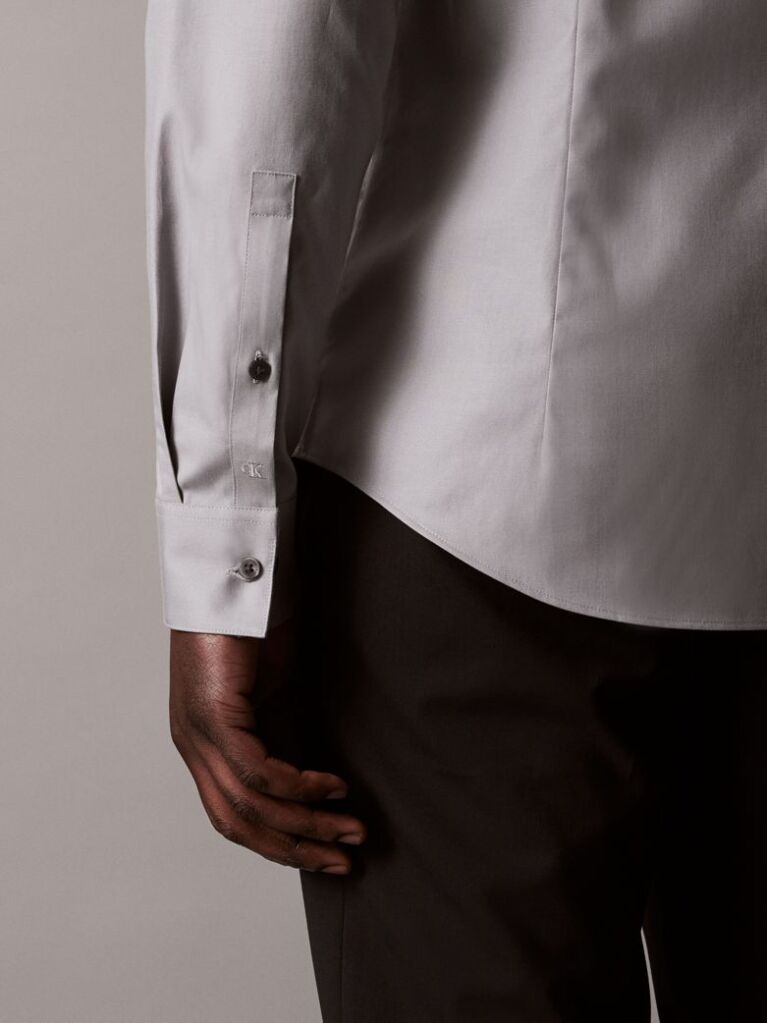 Gri Camasa Slim Din Twill Elastic  Barbati