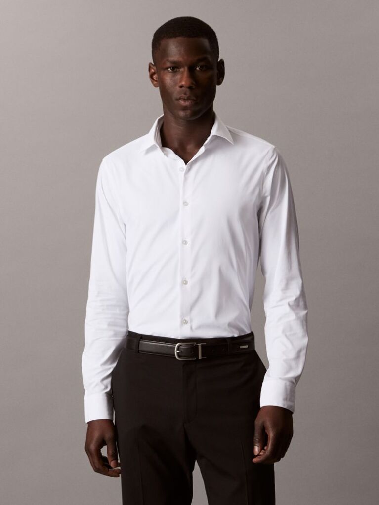 Alb Camasa Slim Fit Din Material Tehnic Active Performance  Barbati