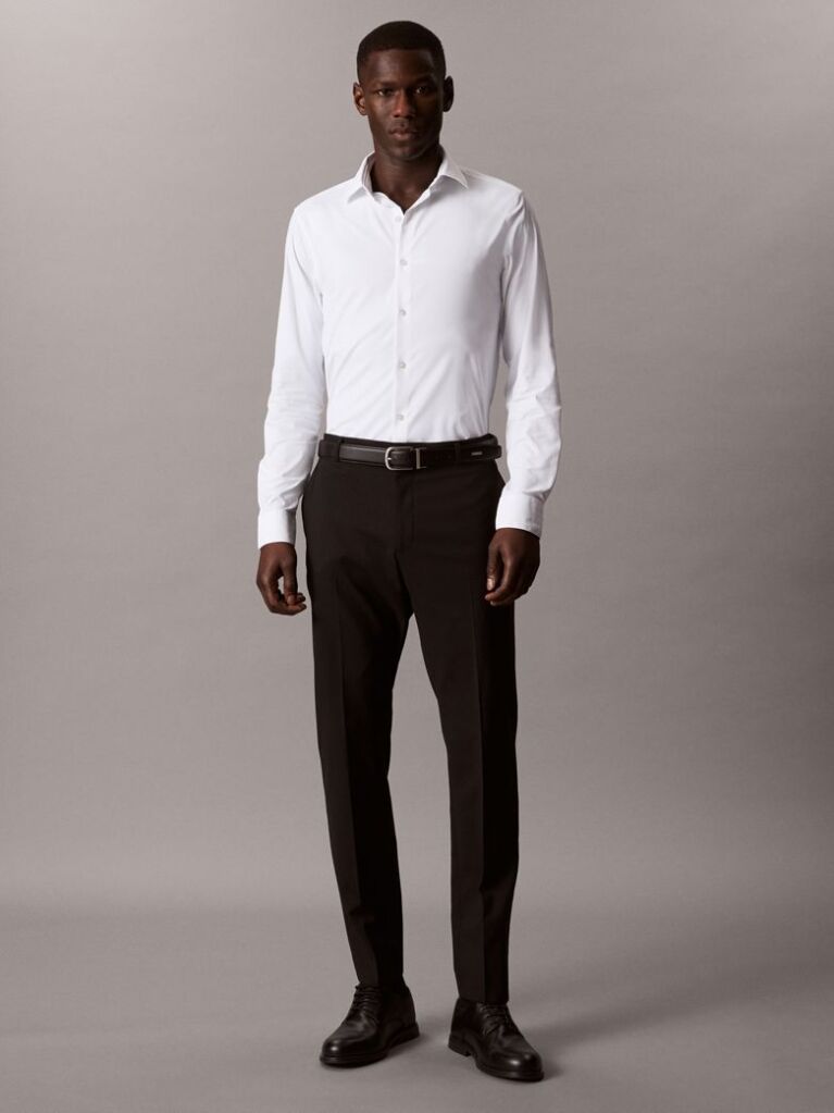 Alb Camasa Slim Fit Din Material Tehnic Active Performance  Barbati