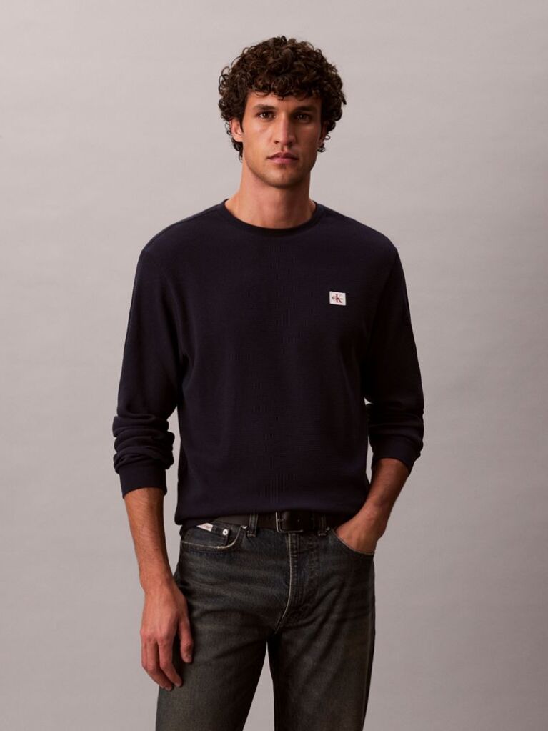 Blue Long Sleeve Waffle T-shirt  Men