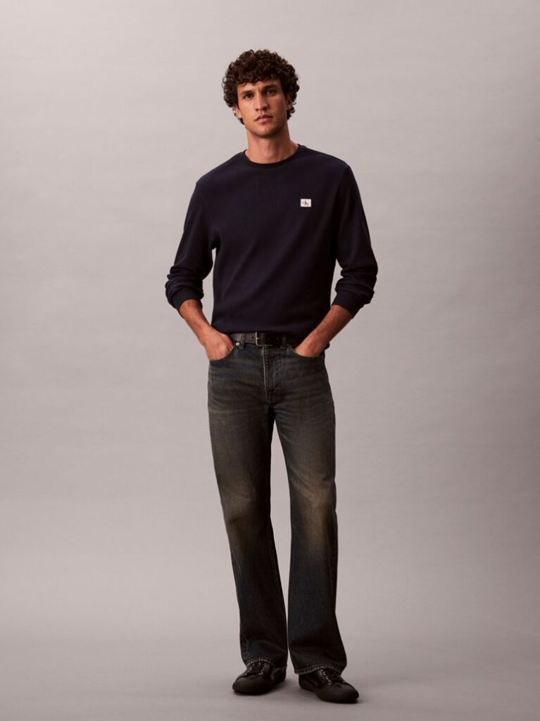 Blue Long Sleeve Waffle T-shirt  Men