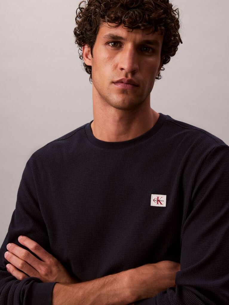Blue Long Sleeve Waffle T-shirt  Men
