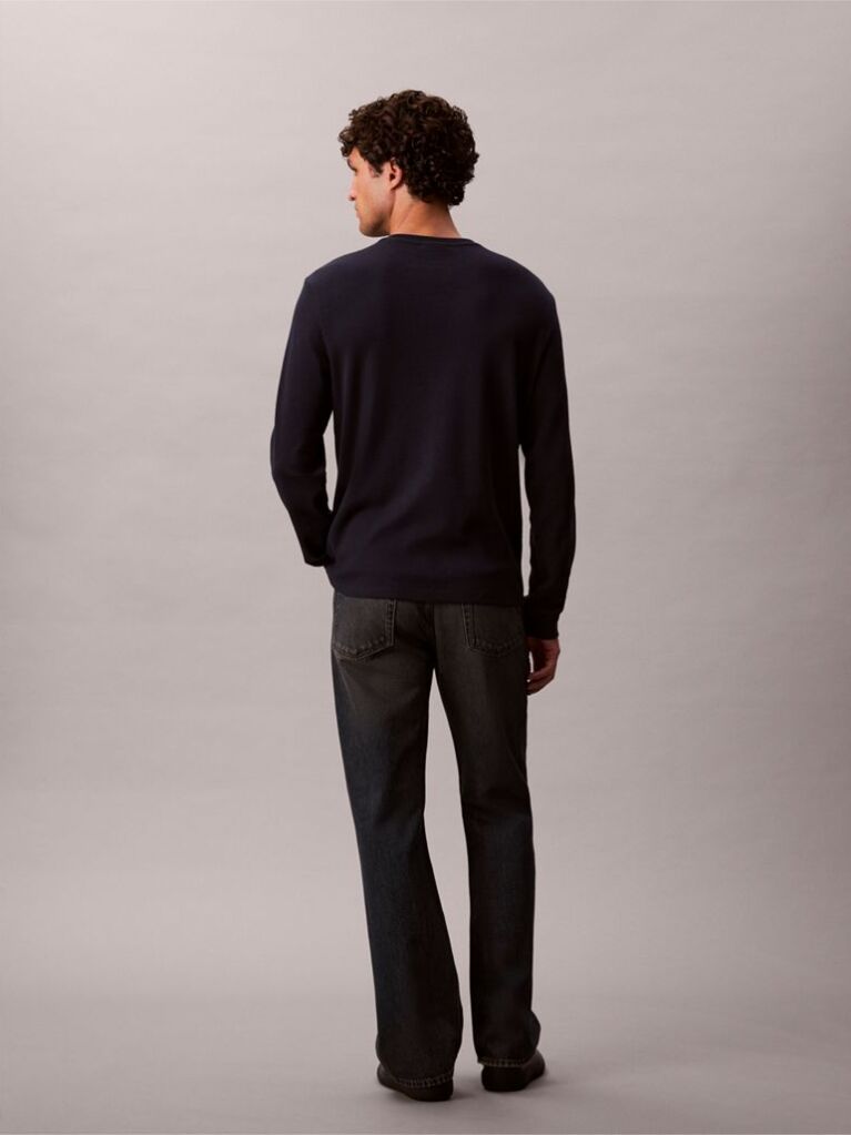Blue Long Sleeve Waffle T-shirt  Men
