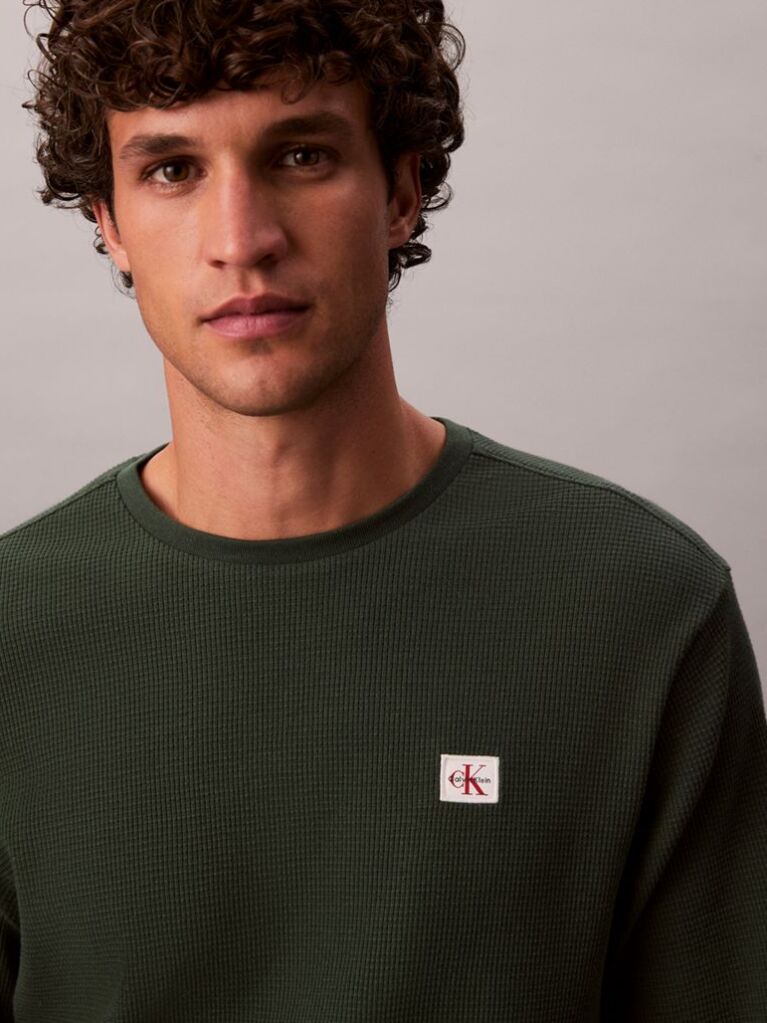 Verde Bluza Cu Maneca Lunga Si Textura Waffle  Barbati