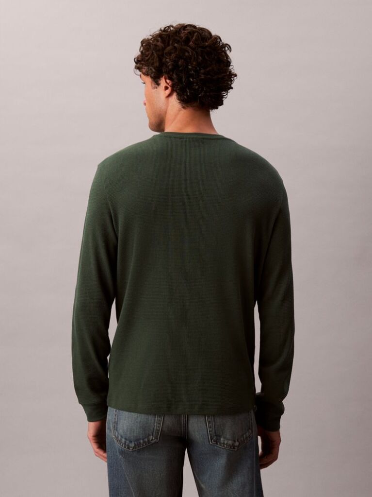 Verde Bluza Cu Maneca Lunga Si Textura Waffle  Barbati