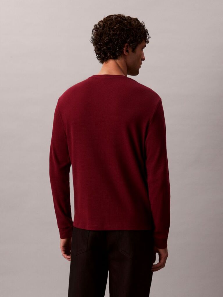 Rosu Bluza Cu Maneca Lunga Si Textura Waffle  Barbati
