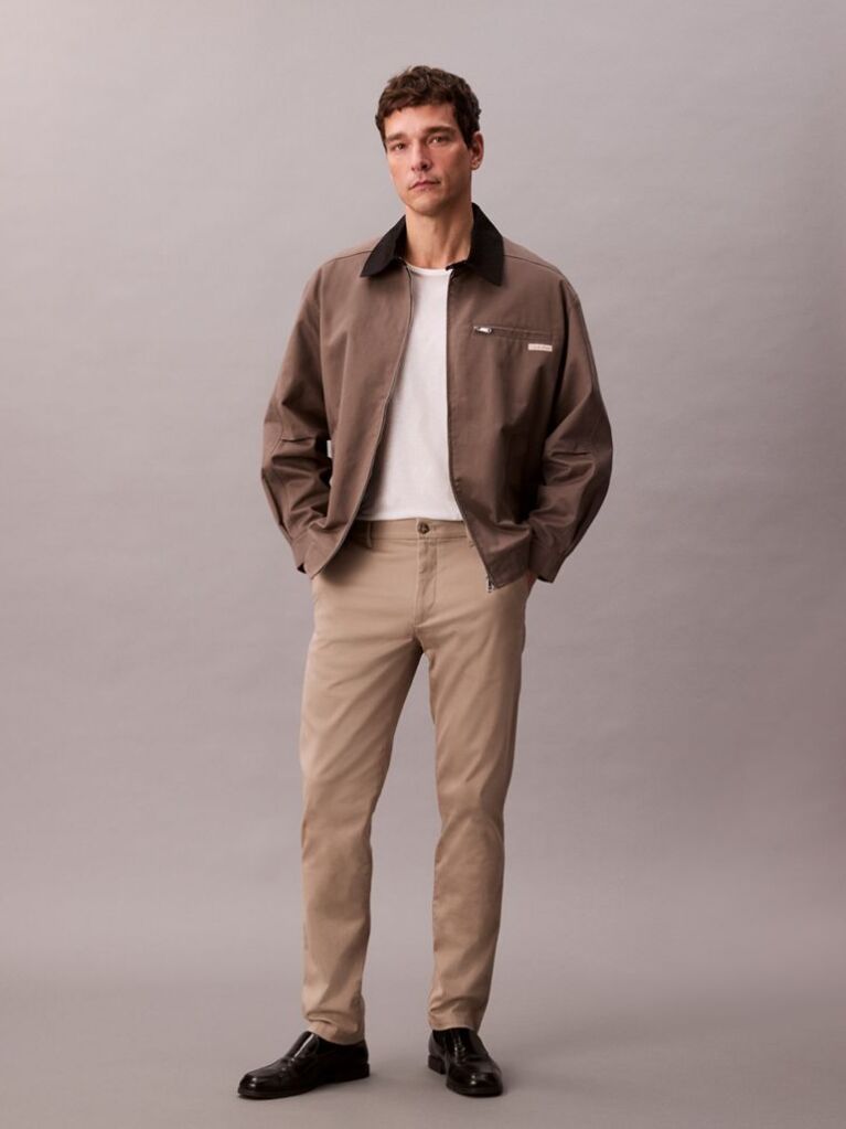 Kaki Pantaloni Slim Din Bumbac Elastic  Barbati